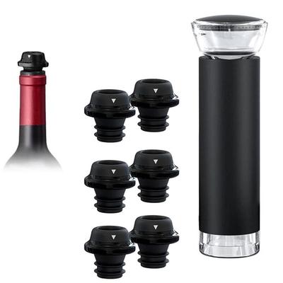 Wine Vacuum Pump with Bottle Stopper, Vacuum Seal Silicone Plug, Wine Saver Preserver Vacuum Sealer, Black