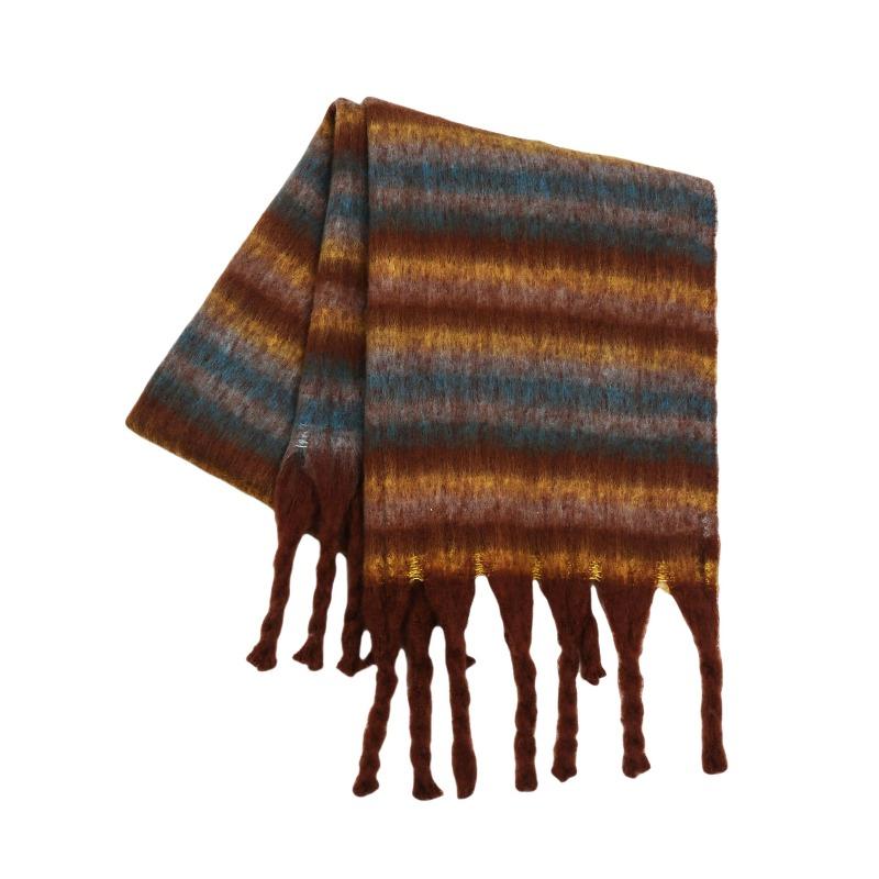 Maillard autumn and winter scarf women's imitation cashmere high-end warm shawl mohair striped thickened color matching scarf