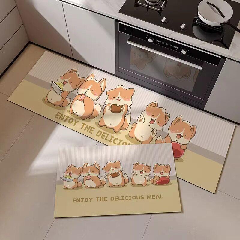 Watercolor Corgi Kitchen Mat Non Slip Absorbent Corridor Rug Home Decor
