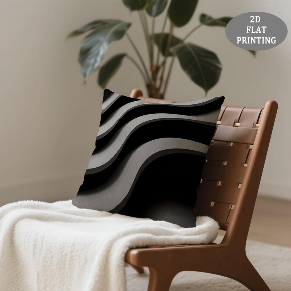 1pc Throw Pillow Cover, Black and White Striped Wave Pattern, Short Plush Pillowcase, Durable and Comfortable for Creating a Cozy Living Space
