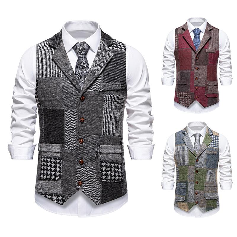 Autumn Men'S Retro Splicing Lapel Suit Vest European Size Men'S Casual Vest Vest