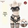Three-Piece Lace Temptation Lingerie Set - See-Through, Sexy, and Passionate for Women