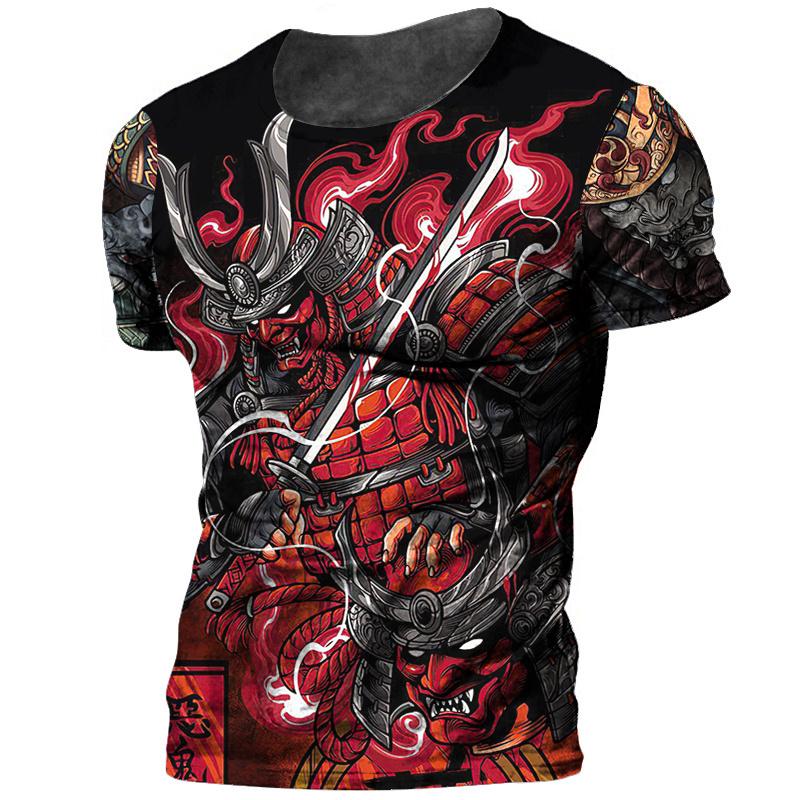 2022 Vintage Japan Samurai Men's T Shirt O-Neck Cotton Short Sleeve Tops 3D Print Oversized Punk Streetwear Men's Clothing Tees