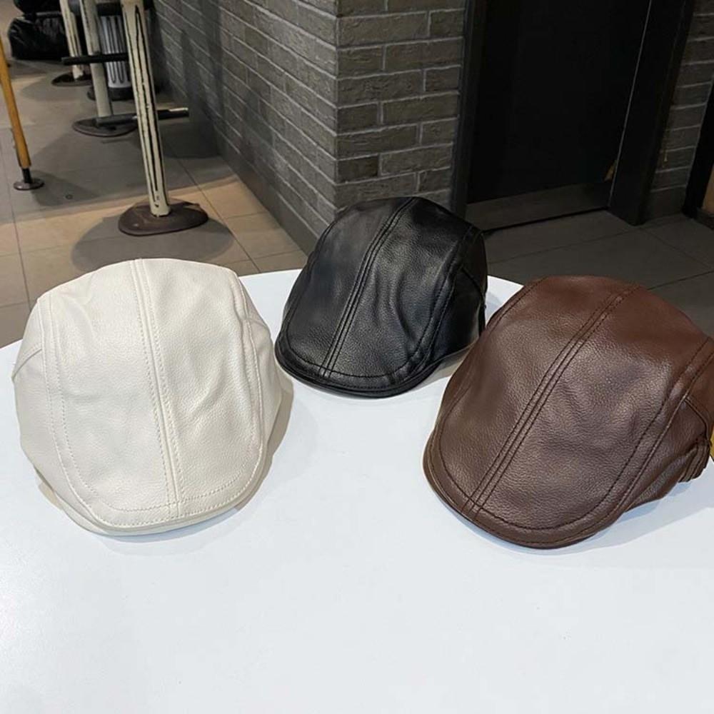 Autumn Winter Flat Cap British Style Newsboy Hat Duckbill Cap Leather Beret  Street Styling
