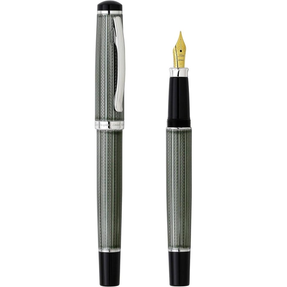 Xezo Incognito Diamond Cut Serial Medium Fountain Pen With Zinc Slate Tracker. Platinum Plated