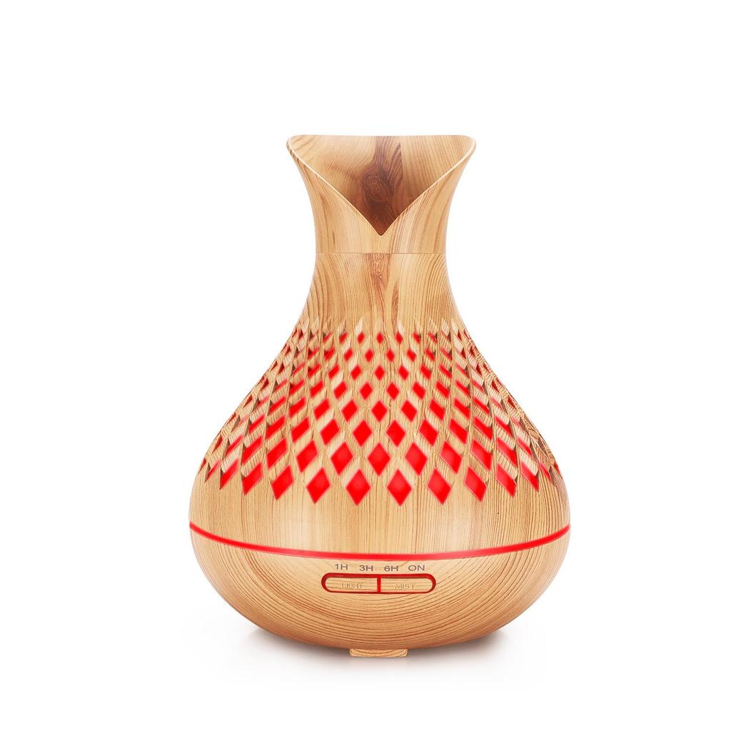Difusor de Óleo Essencial 500ml com Grão de Madeira e Design Vazado - Umidificador de Pétala de Grande Capacidade para Aromaterapia Doméstica.