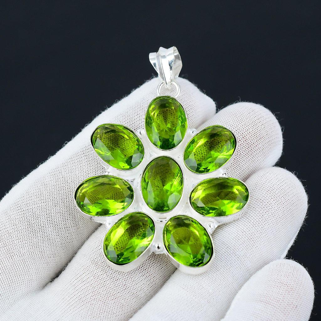 Peridot Gemstone Silver Antique Pendant, 925 Sterling Silver Pendant, Silver Peridot Jewelry, Peridot Gemstone, Handmade Pendant For Gifts