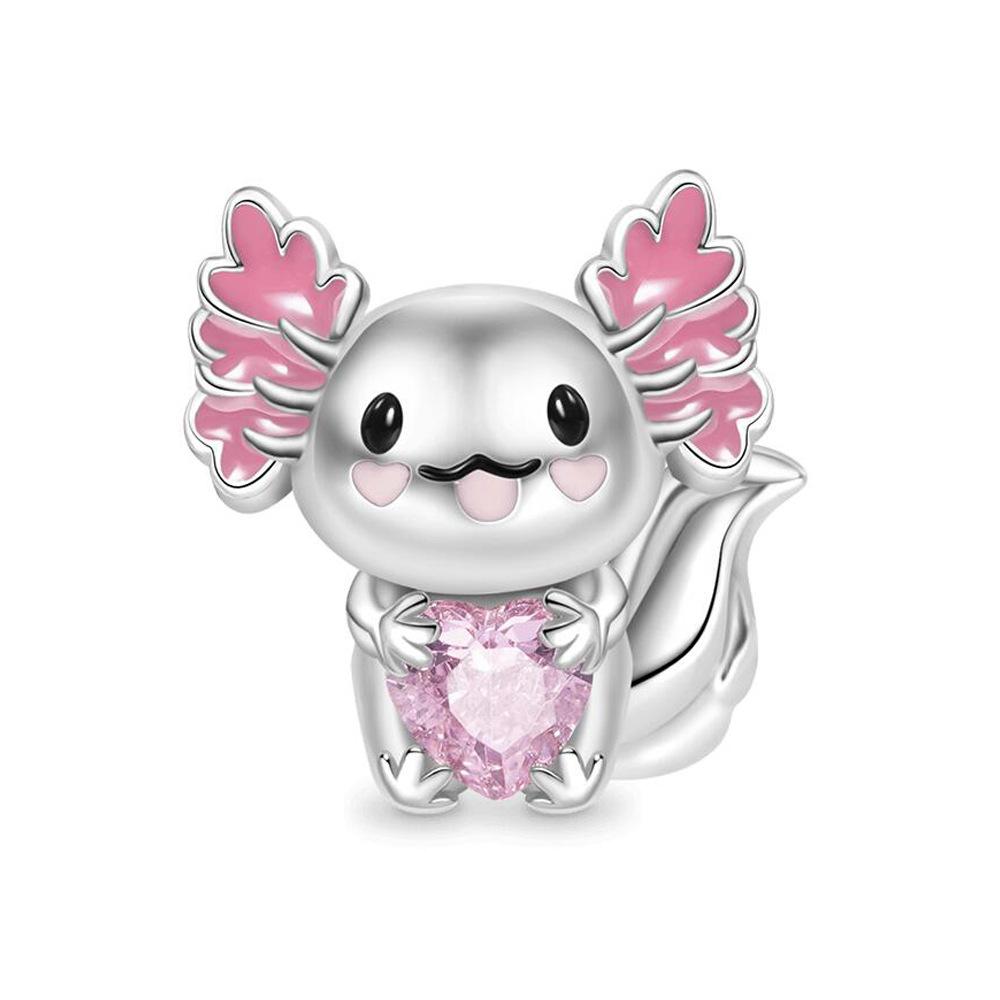 S925 Silver DIY Bracelet Beads Accessories With Axolotl Arctic Fox Astronaut Animal Holding Heart Charms