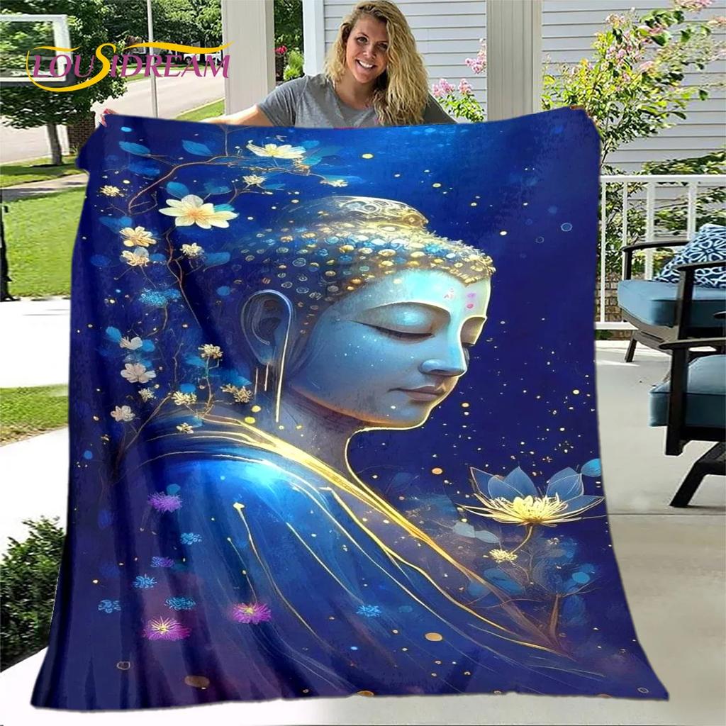 Fe Budista Buda Sakyamuni Guanyin Bodhisattva Religión Manta Manta Suave para el Hogar Orar Dormitorio Camas Funda de Sofá