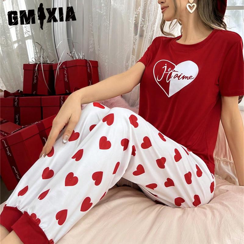 GMXIA T-shirt Trousers Casual and Comfortable Women's Pyjamas Homewear Set Can Be Worn Outside