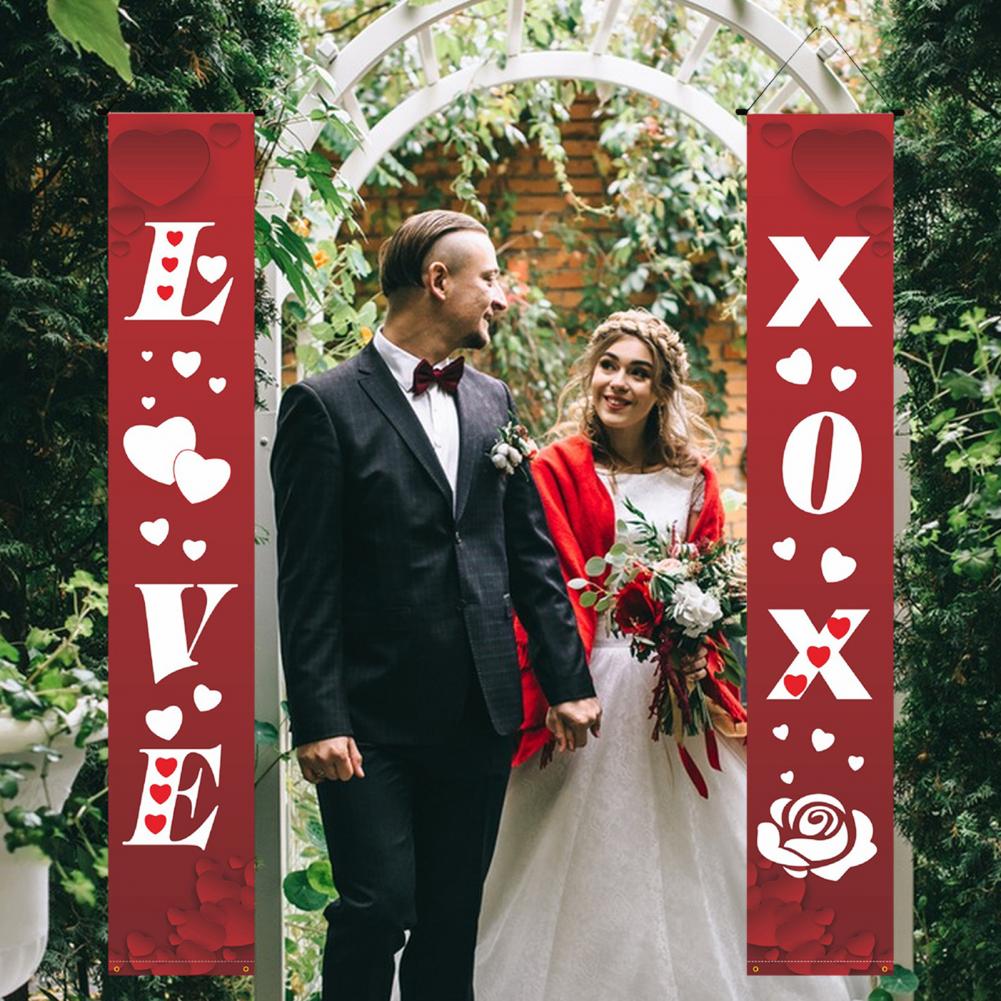1 Pair Valentine's Day Couplet Clear Pattern Door Hanging Banner for Festive Valentine Day Decoration