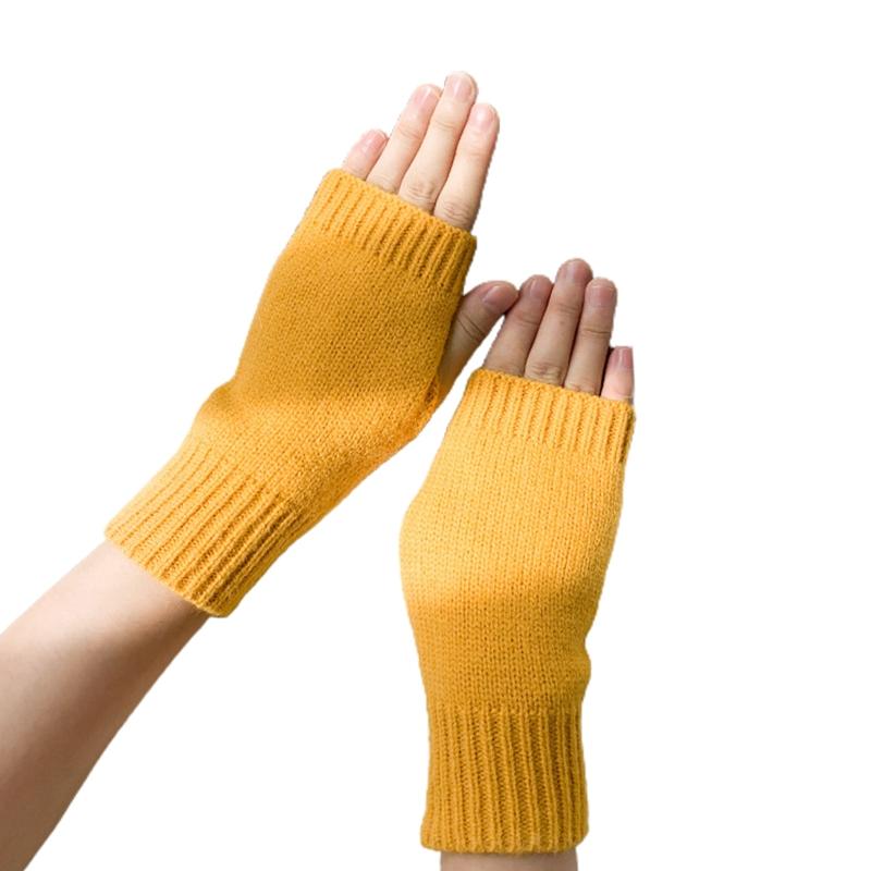 

Half Finger Gloves for Typing Winter Knitted Gloves with Thumb Holes Women Half Finger Mittens Stretchy Warm Gloves 1 жовтий/гарбуз