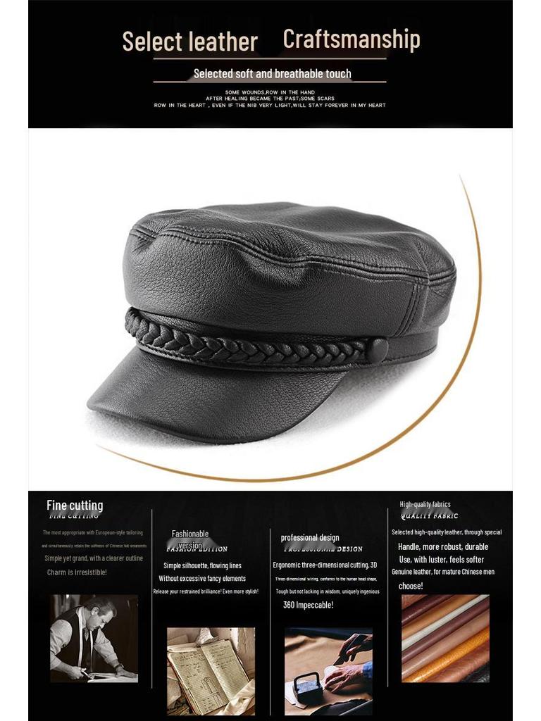 Unisex Fashion Sheepskin Leather Flat Top Duckbill Cap for Fall/Winter