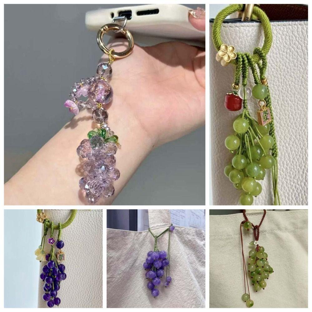 Green Grape Cluster Pendant Zinc Zinc Alloy Gradient Beads Woven Pendant Crystal Grape Phone Chain  Girls
