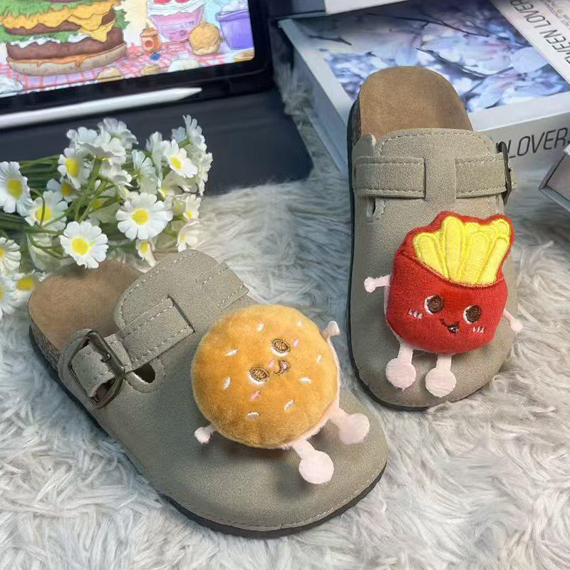 2025 Children's Birkenstock Outdoor Slippers - Cute Hamburger and Fries Design, Versatile, Flat and Thick Sole, for Spring and Autumn Wear.