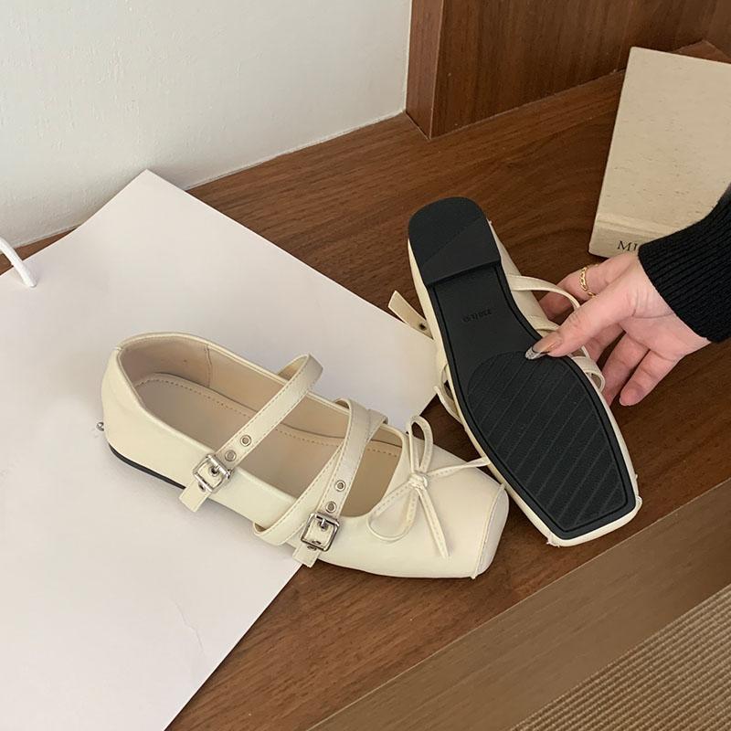 Fashion Footwear Buckle Strap Women Mary Janes Flats Shoes Soft Female Butterfly-Knot Fashion Shallow Ladies Flats With Shoes