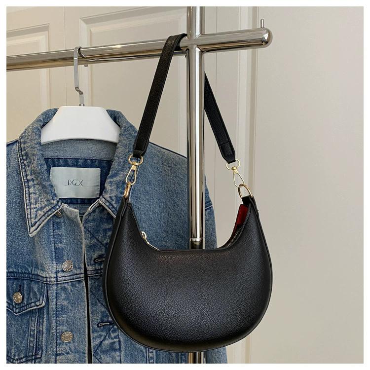 Damen Mond-Schultertasche aus PU-Leder, Einfache einfarbige Unterarm-Clutch-Tasche, Modische lässige Handtasche