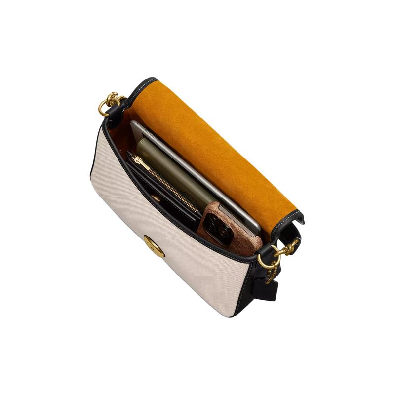 Coach Tabby 26 hardware dorato chiusura a scatto tela e pelle conciata al cromo borsa a mano tracolla a spalla grande da donna ottone e nero