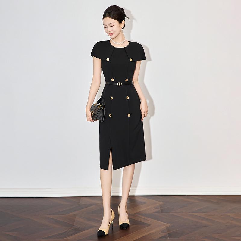 French Style Cape Dress: Short Sleeve, Waist-Slimming, Light Luxury