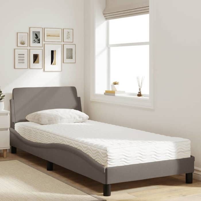 VidaXL Lit avec matelas taupe 90x200 cm tissu, meuble de chambre à coucher, lit simple, cadre de lit incurvé, sommier, lit 3208328