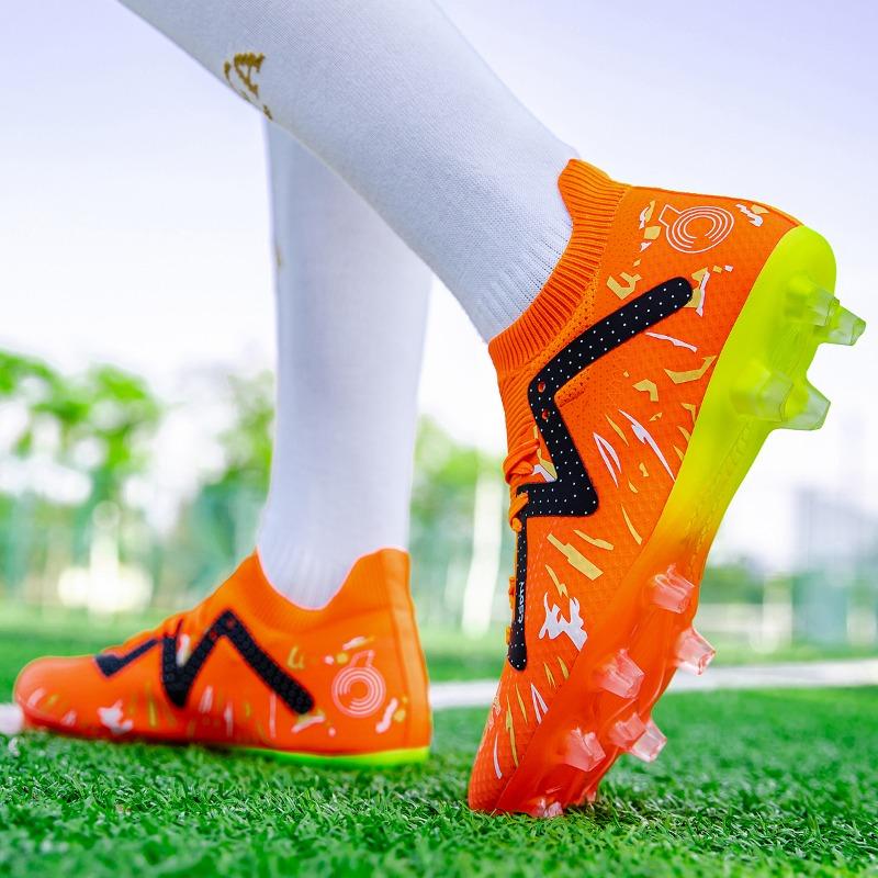 33-45Kids Chuteiras de Futebol Borracha Sola Macia Ponta Curta Couro Artificial Gramado Juvenil Crianças Futebol Sapatos Masculinos Esportes Tamanho Grande Futebol Sapatos