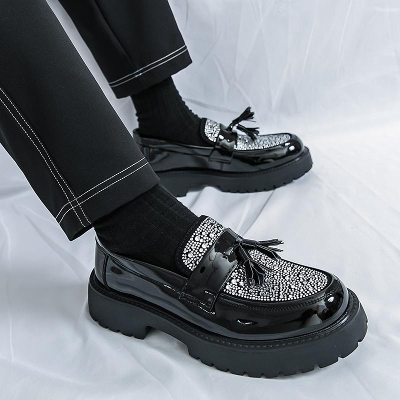 Fashion Spring New Men Comfortable Ultra Light Water Diamond Tassel Leather Shoes Fashionable Thick Soled Breathable Casual Leather Shoe