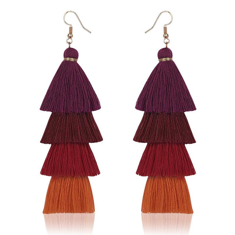 Bohemian Multi-Layer Fringed Earrings Ethnic Style Colored Ear Hooks Drooping Earrings