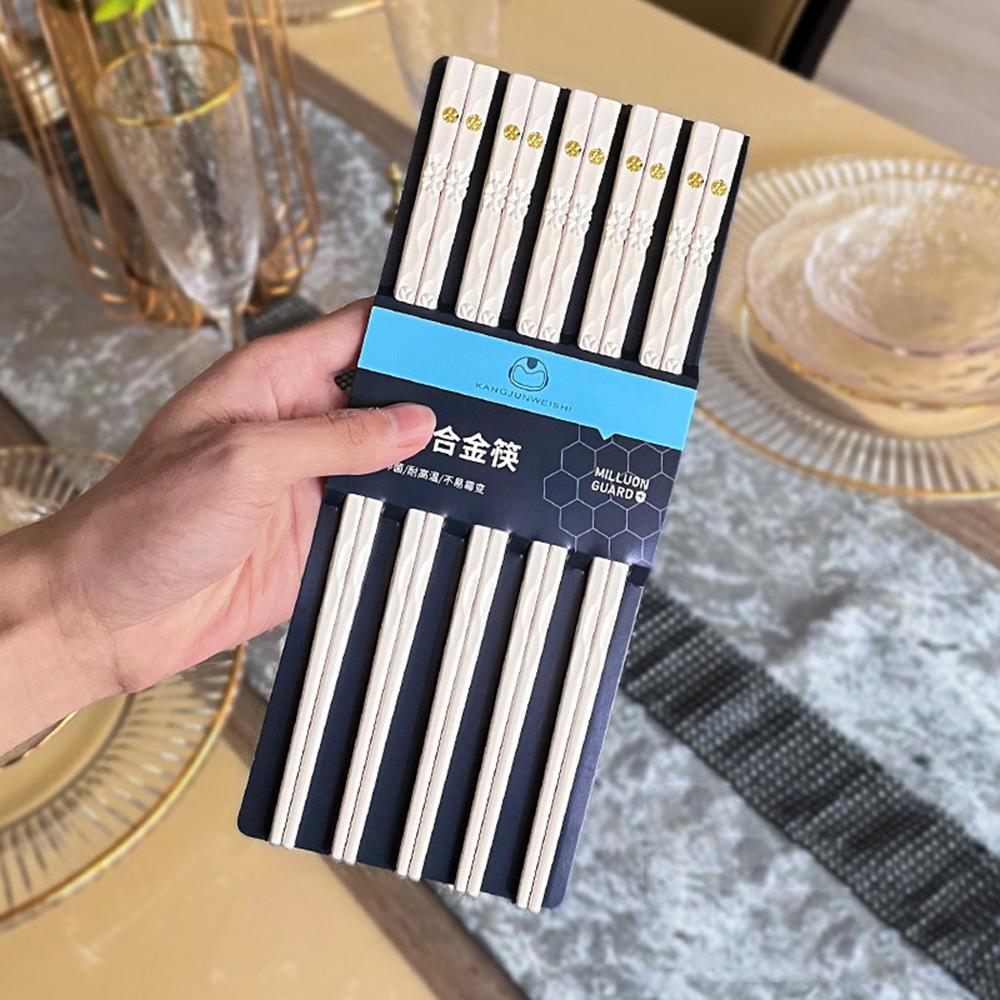 5 Paar Weißgold Koreanische Essstäbchen Japanische Essstäbchen Wiederverwendbare Essstäbchen Waschbare Lebensmittelqualität Rutschfeste Essstäbchen Einfach zu bedienen