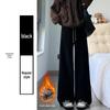 Women's High-Waisted Corduroy Pants - White Fluffy Lambswool, Wide-Leg, Plus Velvet Thickened & Slimming for Autumn/Winter