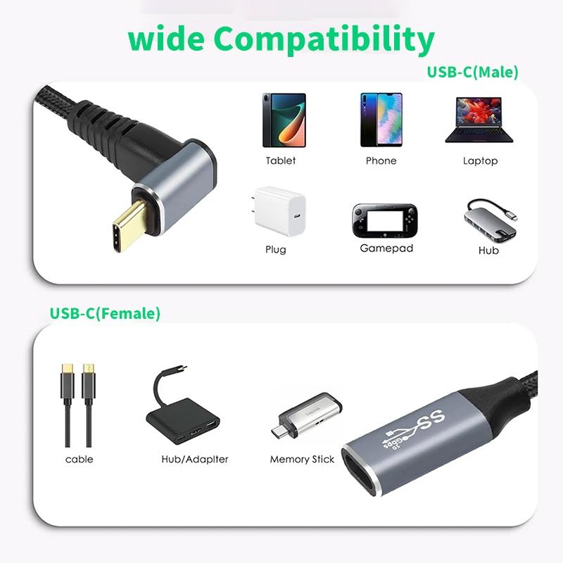Cabo de Extensão USB C 3.1 Tipo C PD100W Carregamento Rápido Macho para Fêmea Cabo Extensor Para Samsung MacBook Pro 4k 60Hz Cabo de Vídeo