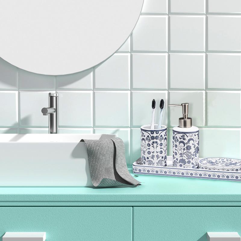 4pcs/set Floral Pattern Bathroom Refillable Liquid Soap Container Creative Ceramic Wash Set Accessories