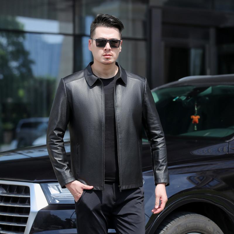 

Мужская куртка из натуральной кожи на весну и осень, куртка из коровьей кожи первого слоя, однотонная куртка с лацканами, деловой наряд для папы среднего возраста, большой размер 205