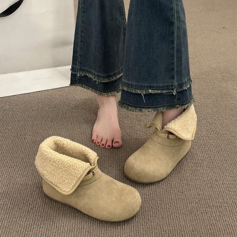 Flap two short boots, fleece warm snow boots, women s winter comfortable soft-soled fluffy cotton boots 35