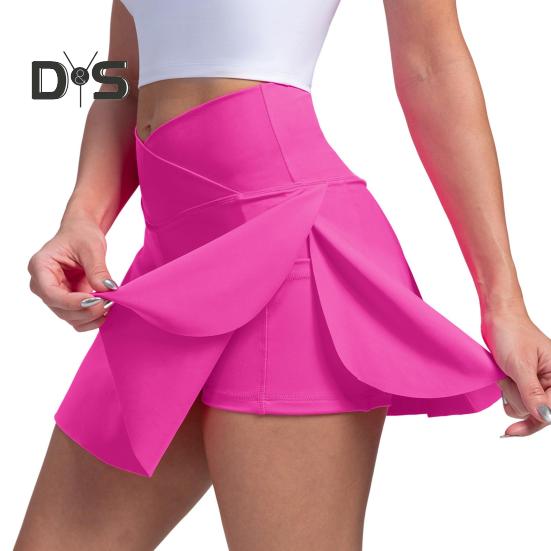 

Женская теннисная юбка с карманом и высокой талией для гольфа, летняя повседневная спортивная юбка для бега, пиклбола, тренировок с внутренними шортами S темно-розовый