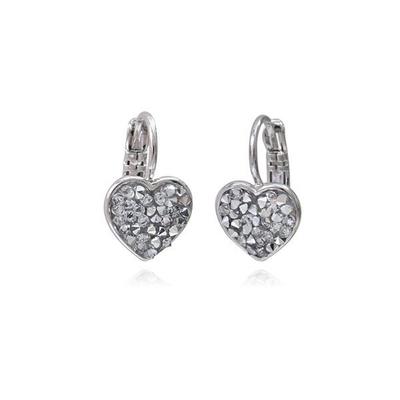 Austrian Crystal Heart Silver-Colored White Earrings