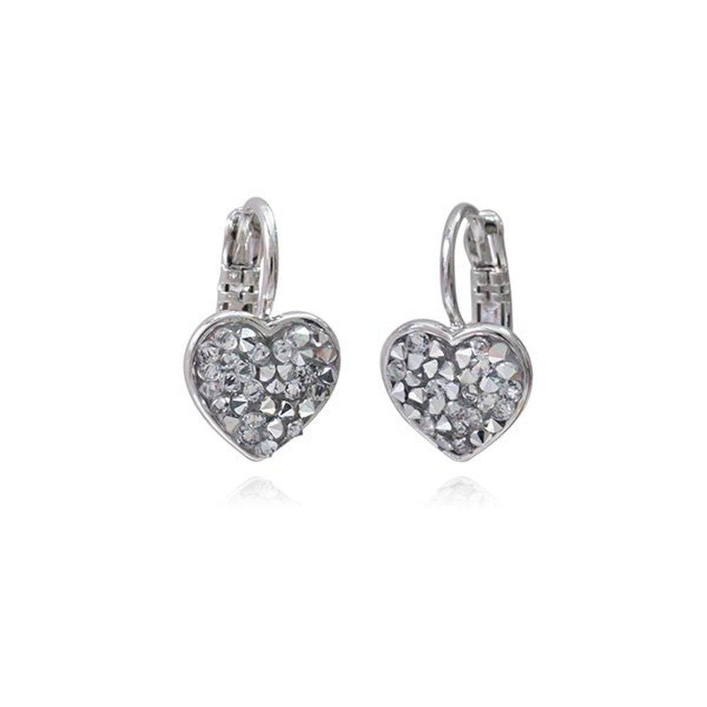 Austrian Crystal Heart Silver-Colored White Earrings