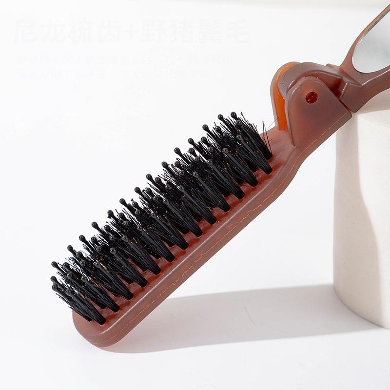 Spazzola per Capelli con Setole di Cinghiale Pieghevole Portatile Pettine con Specchio Tascabile Pieghevole da Viaggio Massaggio Strumento per lo Styling dei Capelli Regalo da Salone