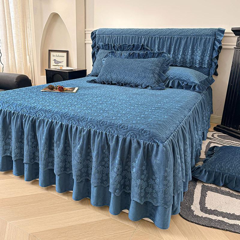 Baby Fleece Padded Bed Skirt Single Piece Winter Fleece Thickened Non-Slip Household Bed Cover Three-Piece Bedspread Universal In All Seasons