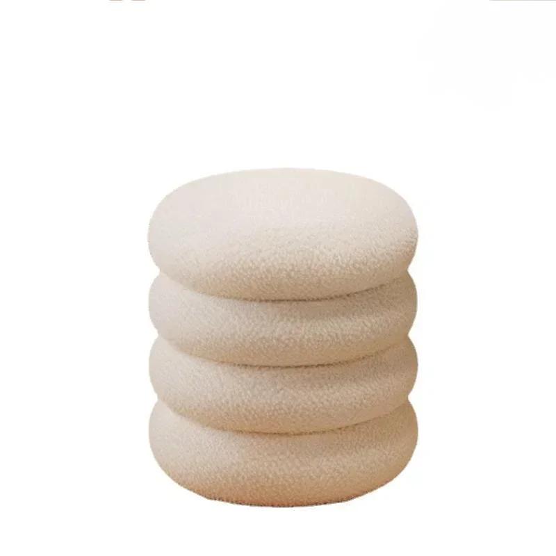 Creamy Household Stool Girls' Makeup Seat Bedroom Vanity Chair Soft Lamb Wool Pouf Minimalist Manicure Round Ottoman