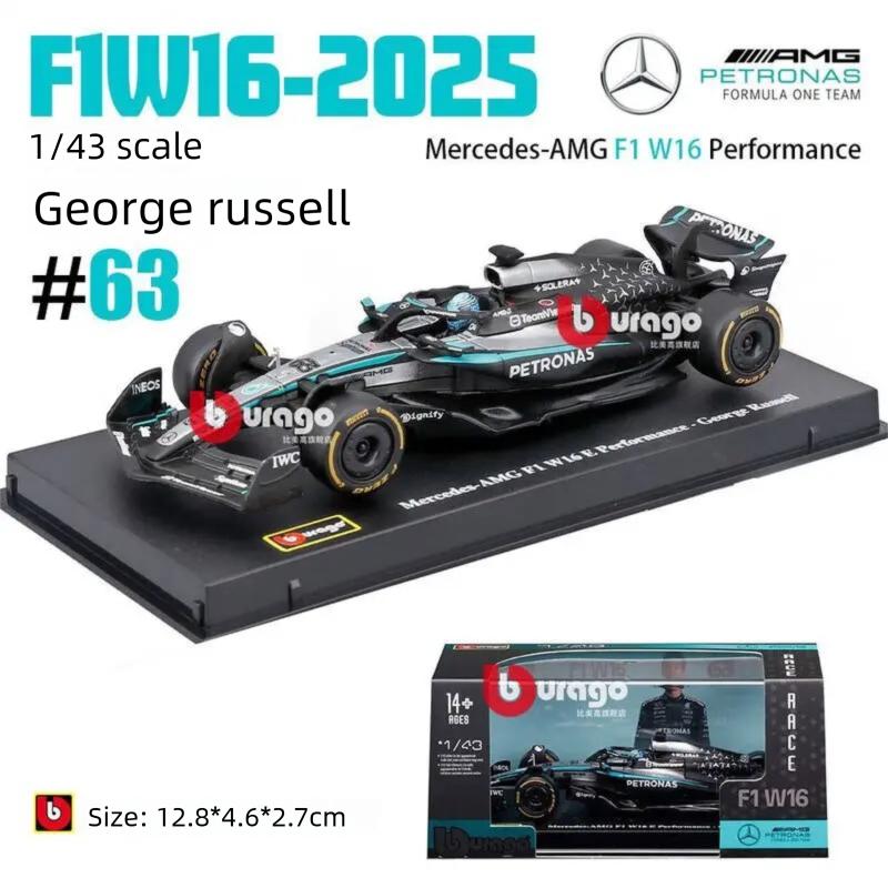 Bburago 1:43 Scale Mercedes-AMG F1 W15 W16 Formula 1 Racing Car Diecast Alloy Model Simulation Vehicle Collectible Gift for Kids