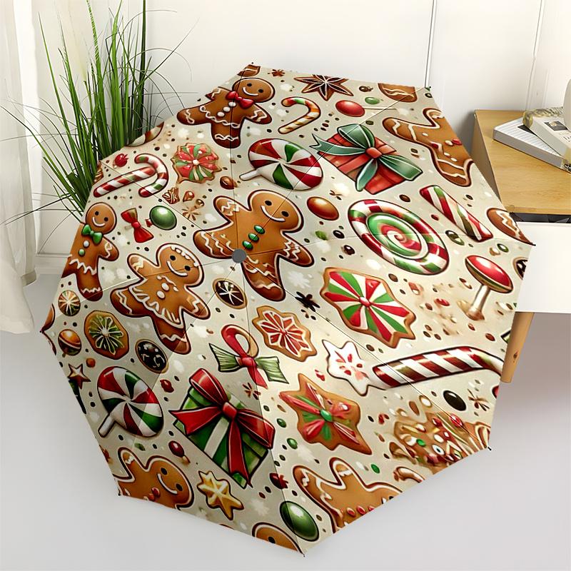 

Gingerbread Man Themed Travel Umbrella 8 Ribs Automatic Opening and Closing,Portable Folding Design,Compact and Stylish Umbrella Suitable