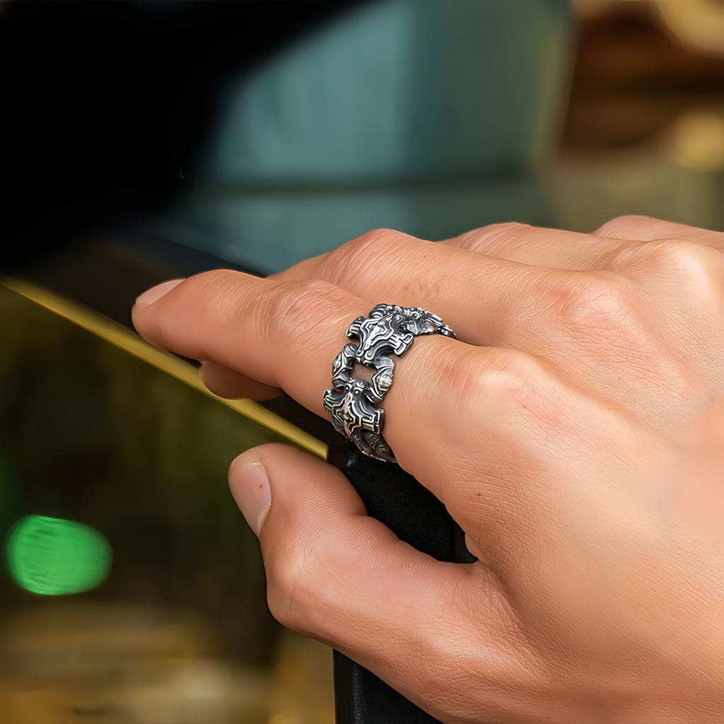 Retro Chained Crosses Adjustable Open Ring For Men Silver-plated Copper Gothic Punk Edgy  Christian Accessories Cool Gift