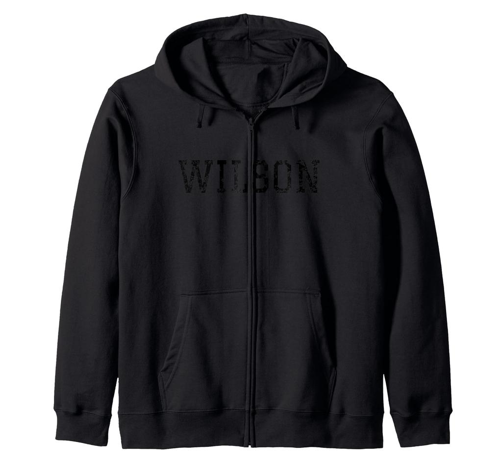 Wilson Vintage Black Text Apparel Zip Hoodie