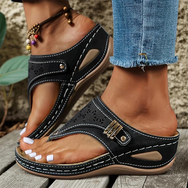 Fashion Summer Women Slippers Wedge Platform Sandals Bohemian Beach Slippers Comfortable Flip Flops Retro Orthopedic Shoes Slides Women