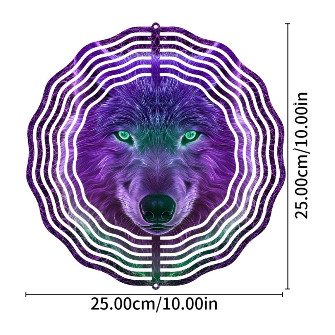 

Металлический колокольчик 10 дюймов с вращающимся на 360° крючком - Ручная работа, дизайн фиолетового и зеленого волка, декор для сада и улицы 01A