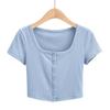 Women Rib Button Through Short Sleeve Top
