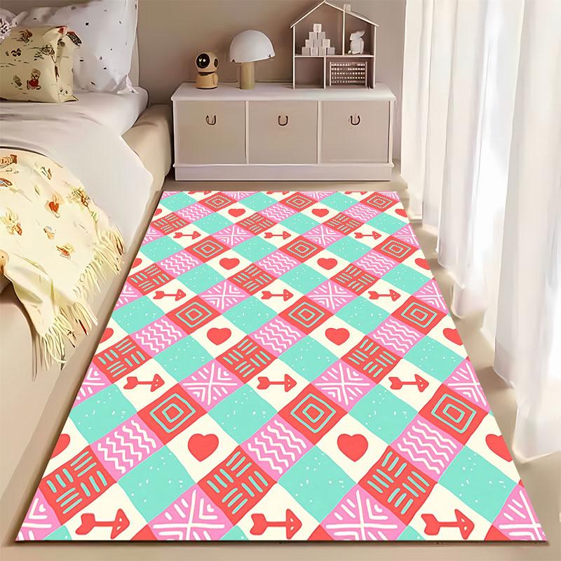 Colorful Geometric Heart Pattern suitable as a non-slip mat for the living room or bedroom sofa