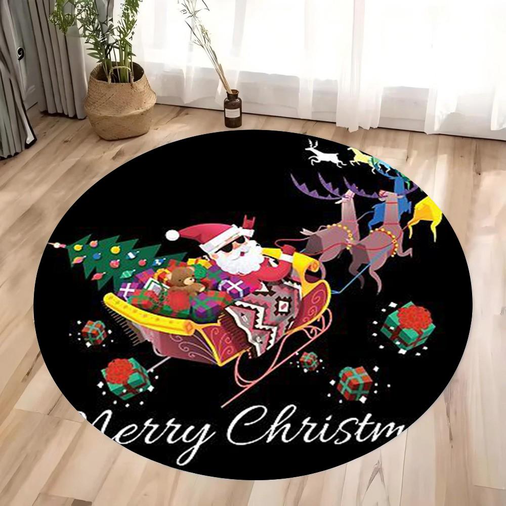 Christmas Santa Claus Main Picture Circular Printed Carpet Suitable for Bedrooms Living Rooms Mat Christmas Furniture Decoration