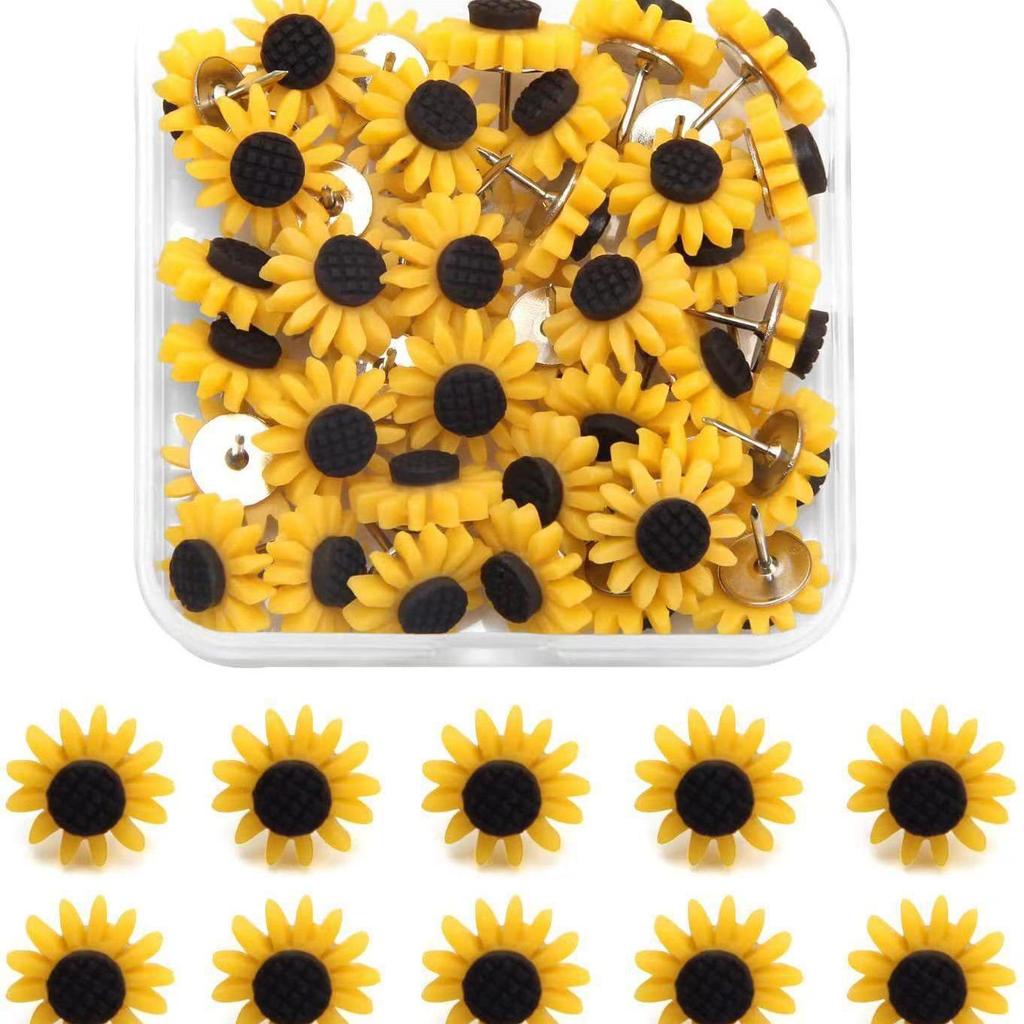 30 Sunflower Thumbtacks for Cork Board Decoration and Office Use