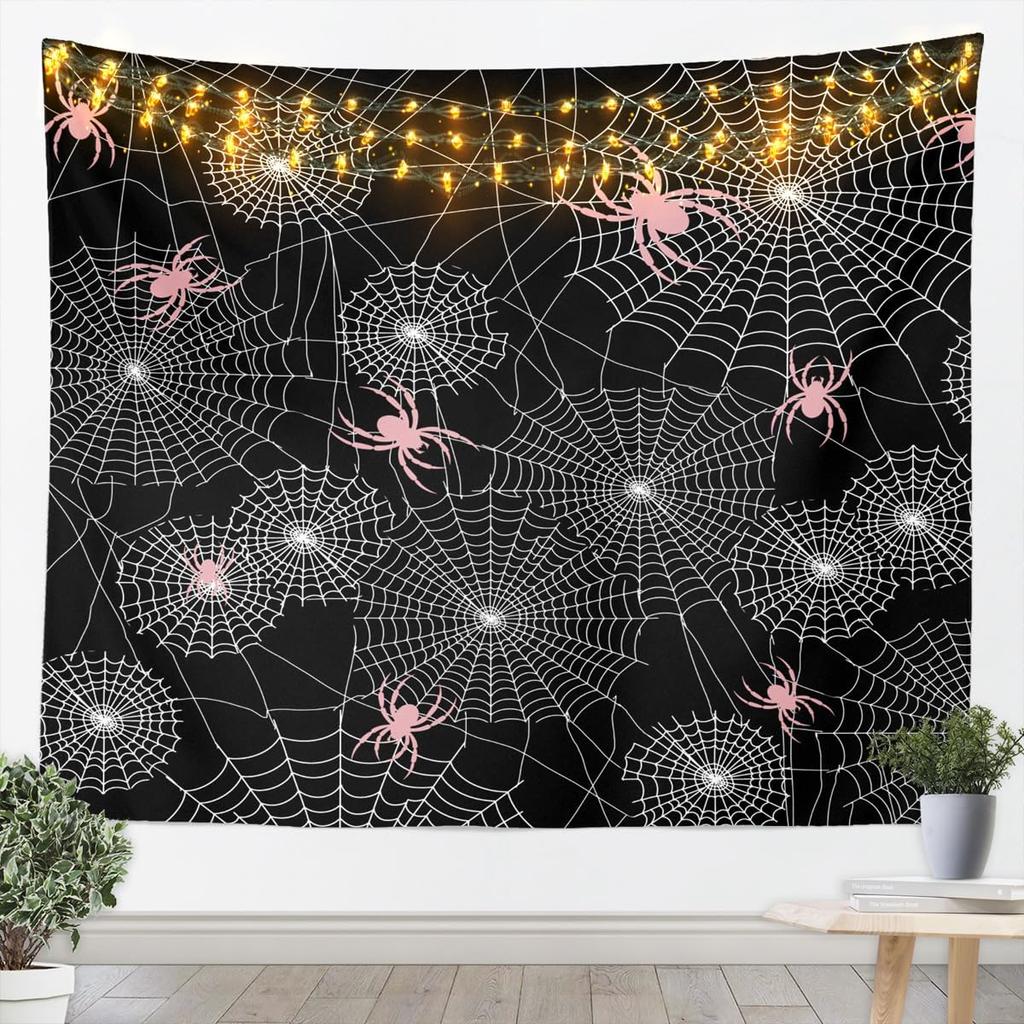 Spider Web Tapestry, HD Print with Red & Blue Web Pattern & Black Spider, Wall Decor for Bedroom, Cool Bohemian Style